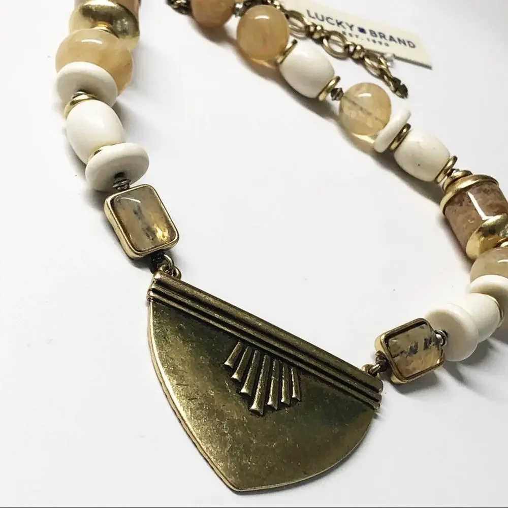 NEW Lucky Brand Chunky Neutral Bead & Brass Necklace